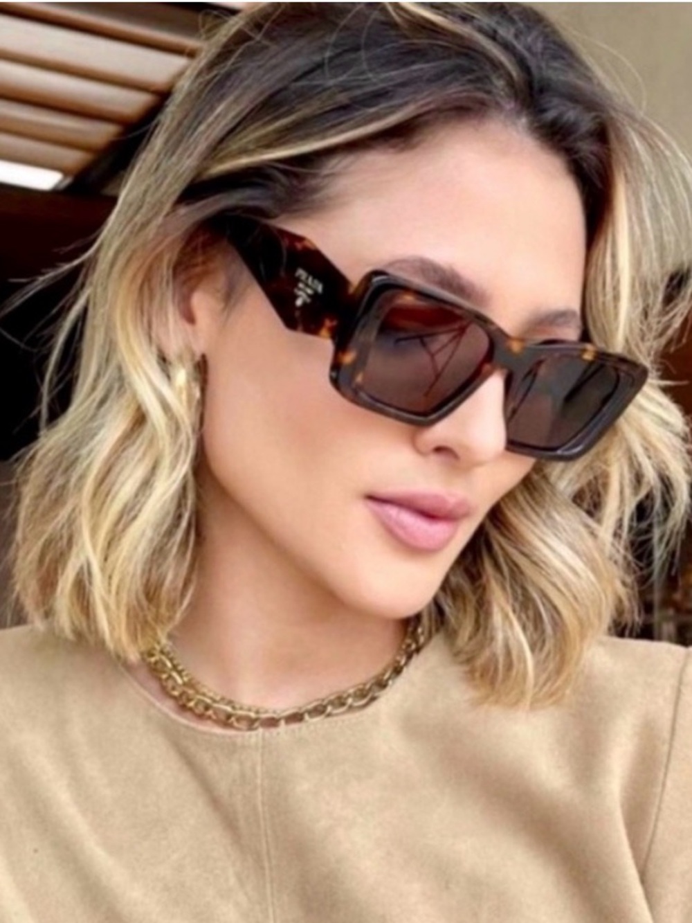 PRADA Sunglasses Honey Havana Tortoise Large Geometric Symbole Acetate PR 08YS